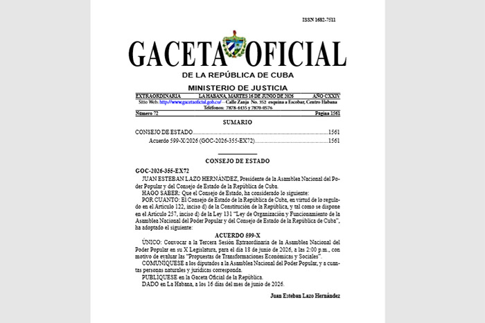 Convocan a sesión extraordinaria del Parlamento cubano